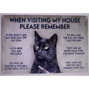 Cat Metal Tin Sign Wall Art When Visiting My House Please Remember Decor NIP